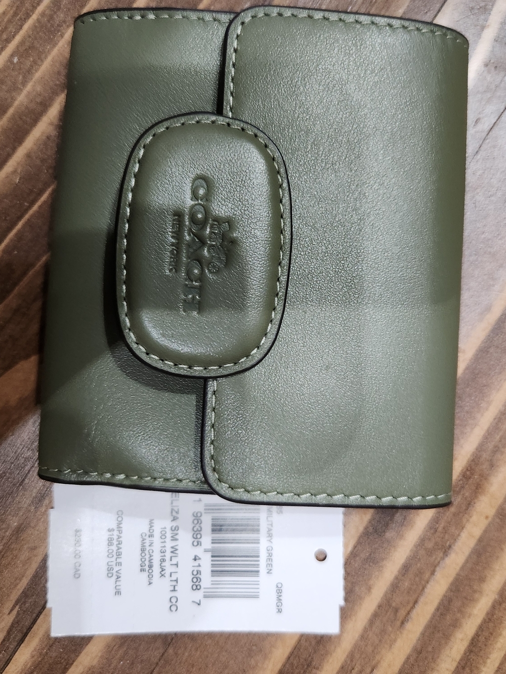 Coach Olive Green Leather Snap Compact Wallet Eliza